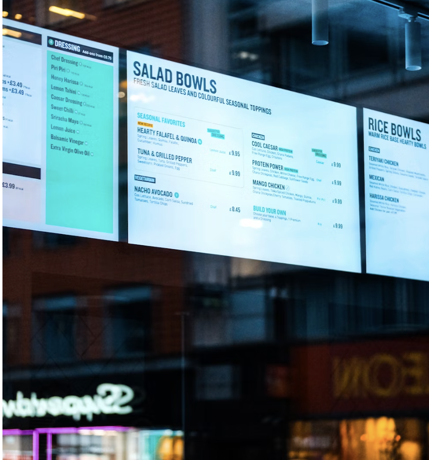 Takeaway digital menu display